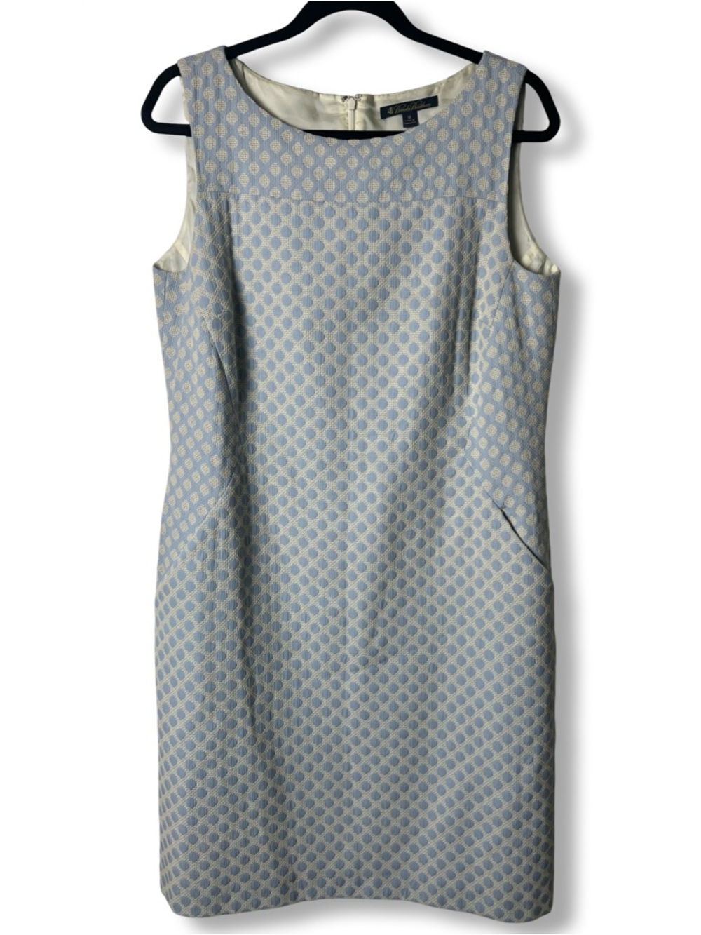 Brooks Brothers - Women’s Jacquard Dot Sheath Midi Dress Blue Cream Lined Sz 14